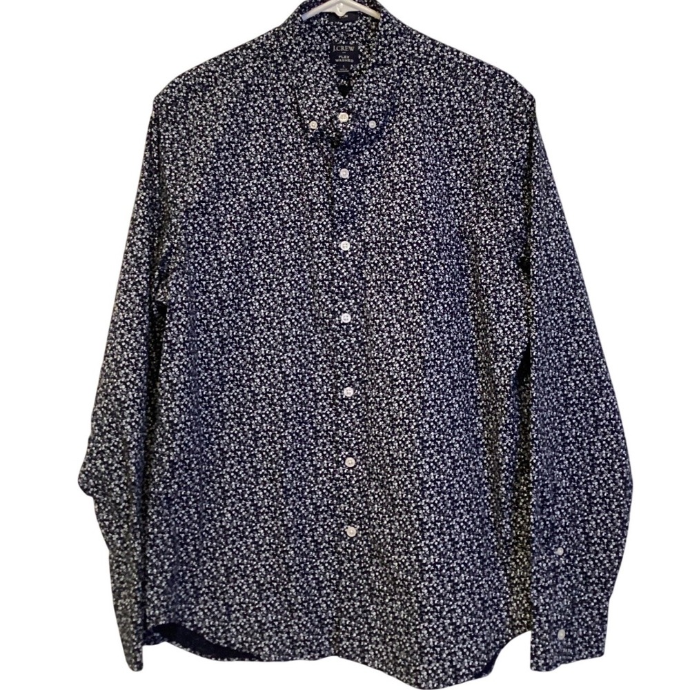 J.‎ Crew Men's Flex Washed Slim Fit Navy Floral Print Button Down Shirt -Large